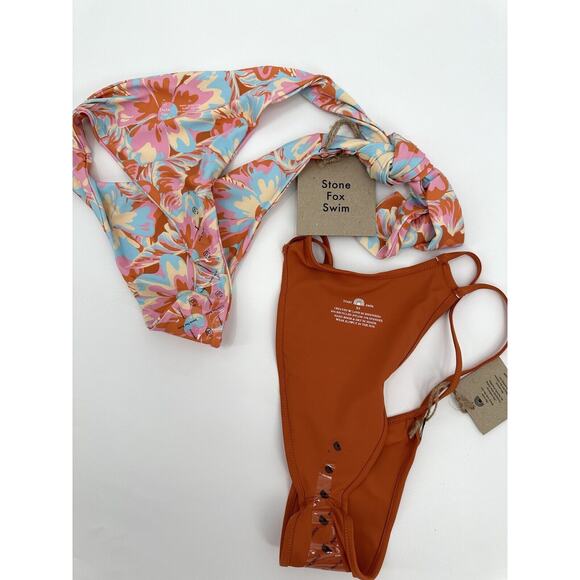 Stone Fox Swim & Toast Swim Floral Pink Tie Cheeky Bikini Bottoms Size XS NWT - Picture 5 of 5